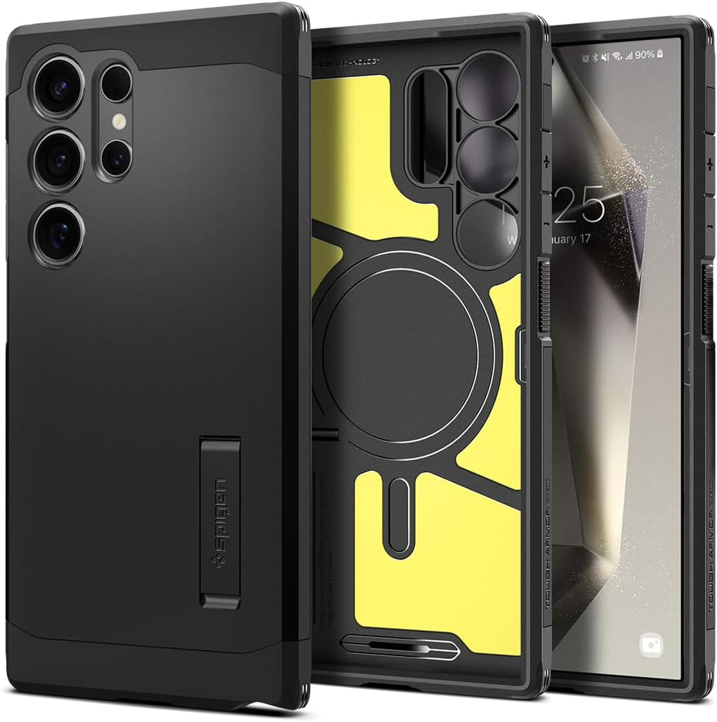 Spigen Funda para Galaxy S24 Ultra, Tough Armor MagFit [Kickstand] [Compatible con MagSafe] [Protección de grado militar] - Negro