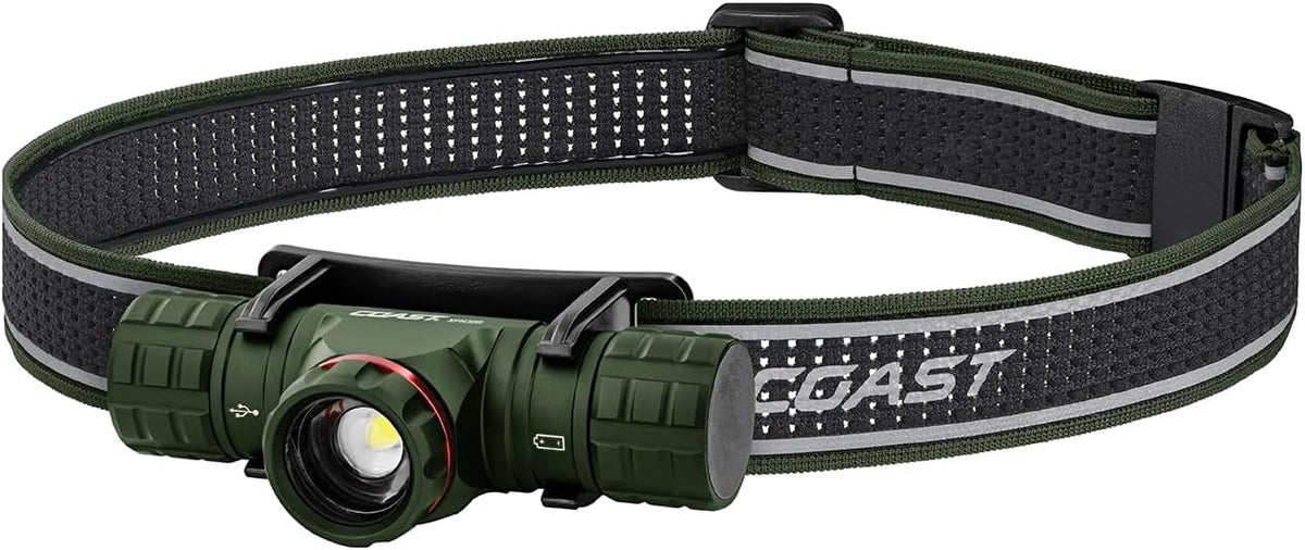 Coast XPH30R 1500 Lumen USB-C Recargable Dual Power Faro con haz de enfoque giratorio y base magnética, 4.37 oz. - Verde bosque