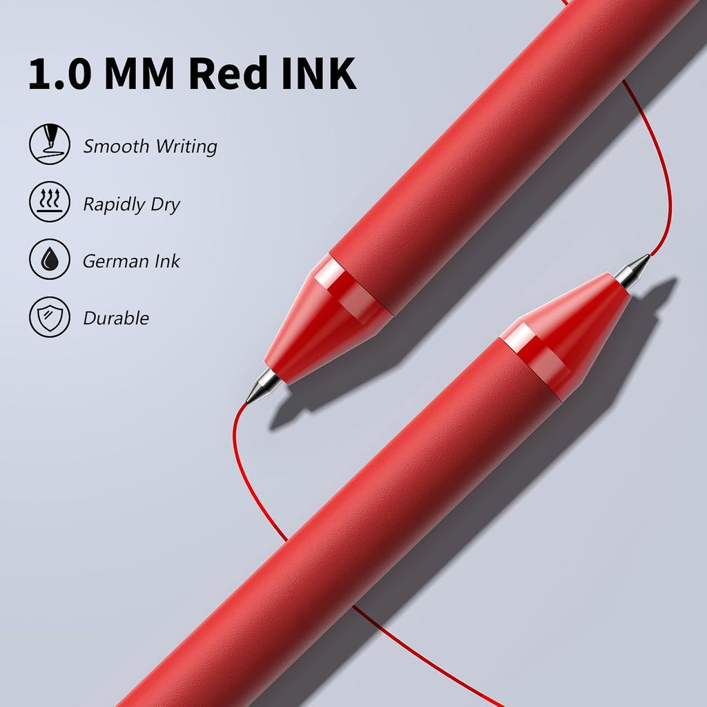 Paquete de 208 bolígrafos rojos - Bolígrafos de punta media, tinta suave, bolígrafo retráctil de clic de 1,0 mm para camarera, servidor, tinta roja de oficina