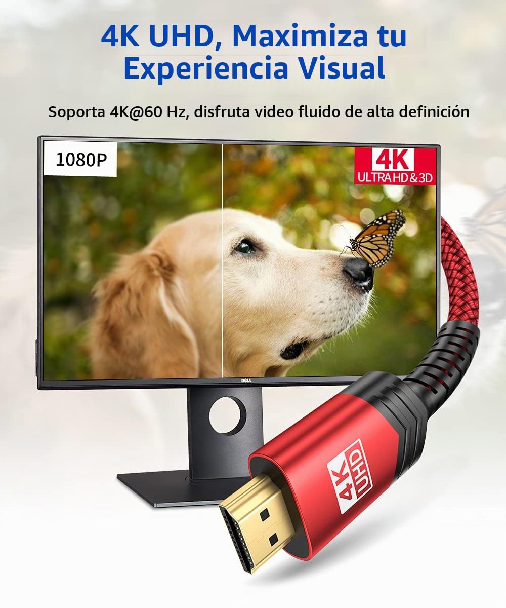 JSAUX - Cable HDMI largo de 25 pies, paquete de 2 cables HDMI 2.0 de alta