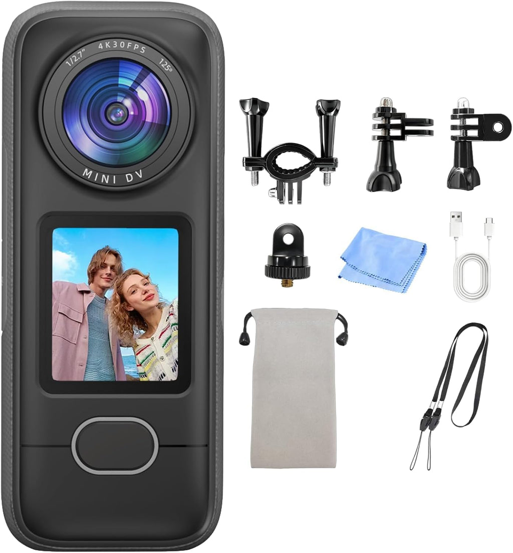 Cámara de acción 4K, 3.5 horas de duración de la batería, grabación manos libres, cámara de vlogging portátil IPX6 impermeable con pantalla HD de 1.4 pulgadas, grabadora de video con WiFi para viajes