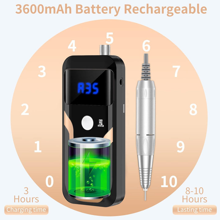 Taladro de uñas portátil profesional de 35000 RPM, MOCOWIND recarga...