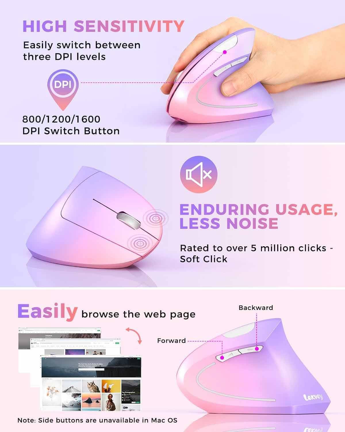 Lekvey Ratón ergonómico, ratón inalámbrico vertical recargable 2.4...