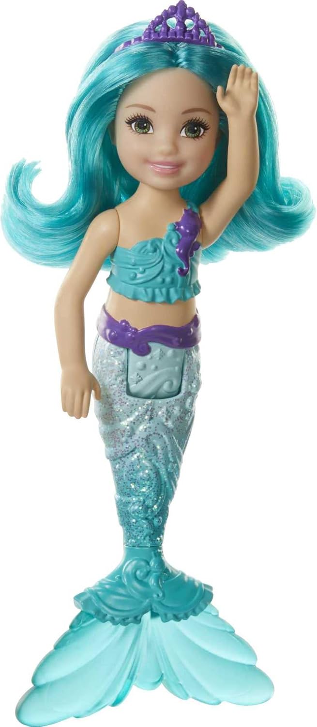 Muñeca Barbie Dreamtopia Chelsea de sirena con pelo y cola color ag...