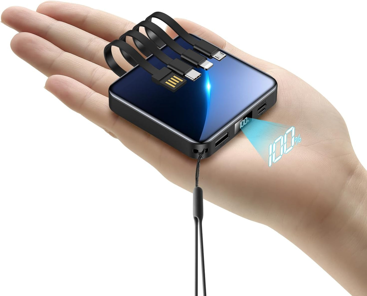 ummz Mini cargador portátil con 4 cables incorporados, 12000mAh peq...