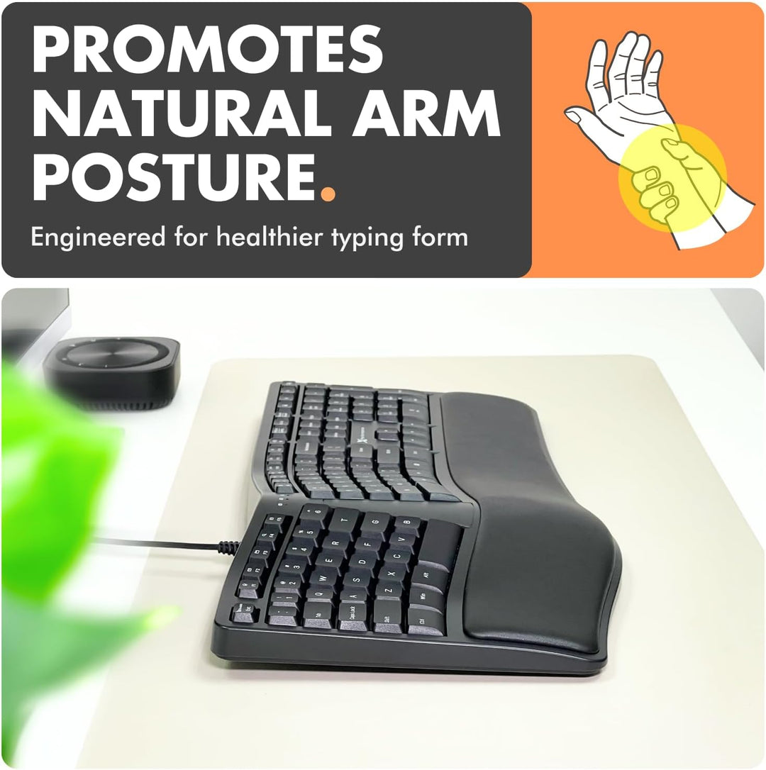 Teclado Ergonómico con Cable X9 con Reposamuñecas Acolchado - Escri...