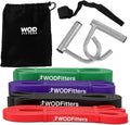 WODFitters Juego de 4 bandas de resistencia con asas y anclaje de puerta, entrenamiento de cuerpo completo, gimnasio en casa y estiramiento, bandas de levantamiento de pesas duraderas para hombres y