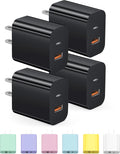 Bloque de carga USB C, cargador tipo C, cargador de pared de 20 W, paquete de 4 para iPhone 16/16 Plus/16 Pro/16 Pro Max/iPhone 15/15 Pro/15 Pro Max/14/13/12 Pro/Samsung//Android (negro)