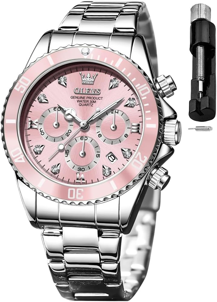 OLEVS Reloj para Mujer Moderno de Moda con Diamantes para Damas Analógico, Acero Inoxidable, Resistente al Agua, Luminosa, Día, Fecha, Dos Tonos