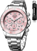 OLEVS Reloj para Mujer Moderno de Moda con Diamantes para Damas Analógico, Acero Inoxidable, Resistente al Agua, Luminosa, Día, Fecha, Dos Tonos