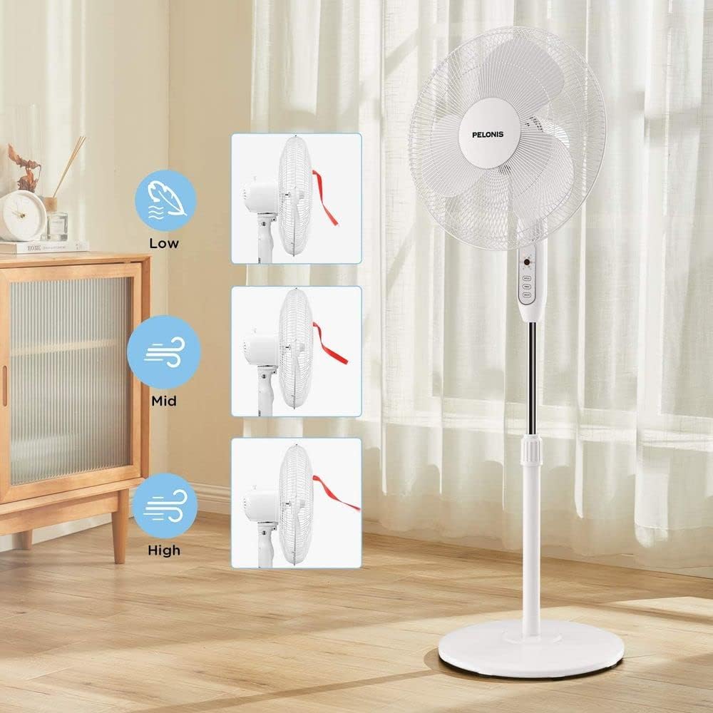 PELONIS Ventilador de pedestal oscilante ajustable de 16" con c...