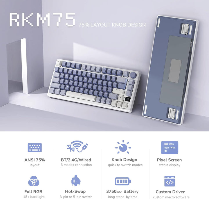 RK ROYAL KLUDGE M75 - Teclado mecánico con pantalla inteligente OLE...