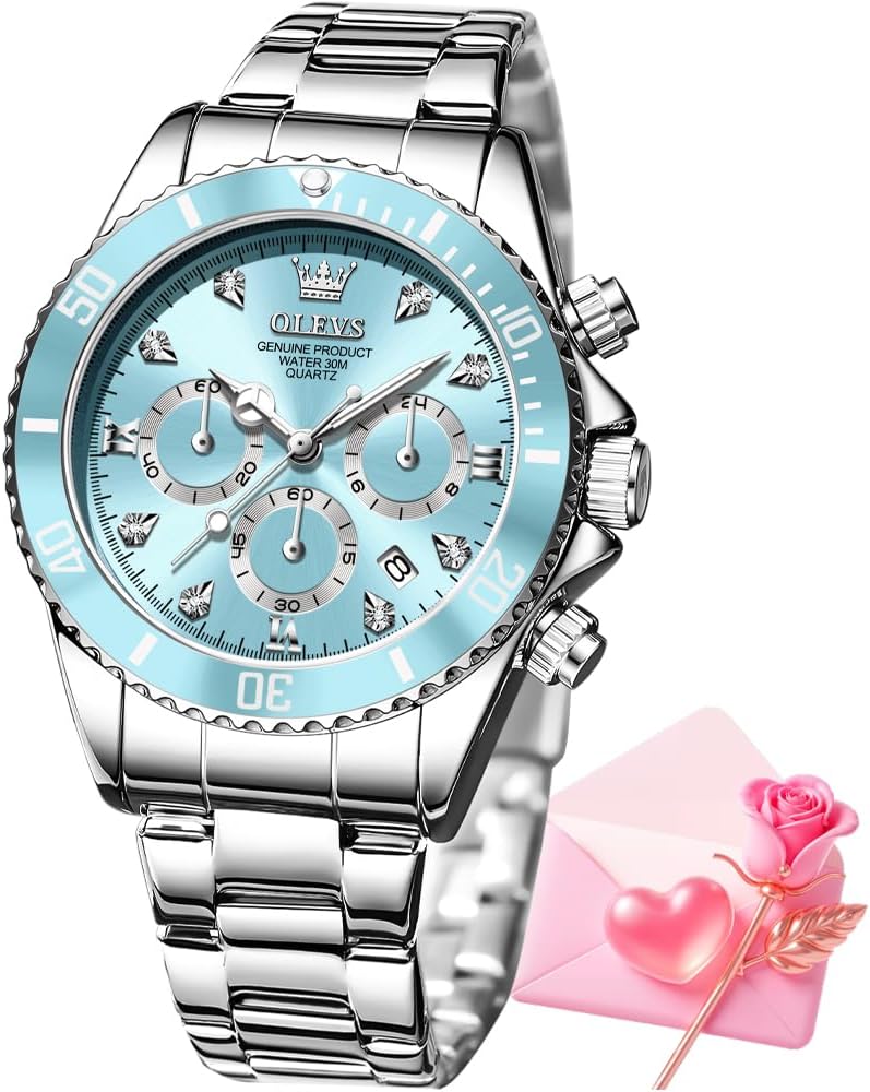 OLEVS Mujer Relojes Analógicos de Diamante de Cuarzo con Correa de Acero Inoxidable y Cronógrafo