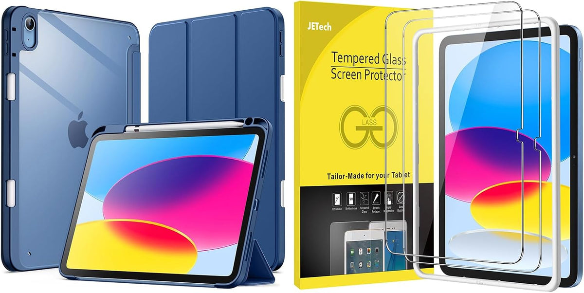 JETech Paquete de funda trasera transparente y protector de pantalla de vidrio templado para iPad (A16) de 11ª/10ª generación (2025/2022)