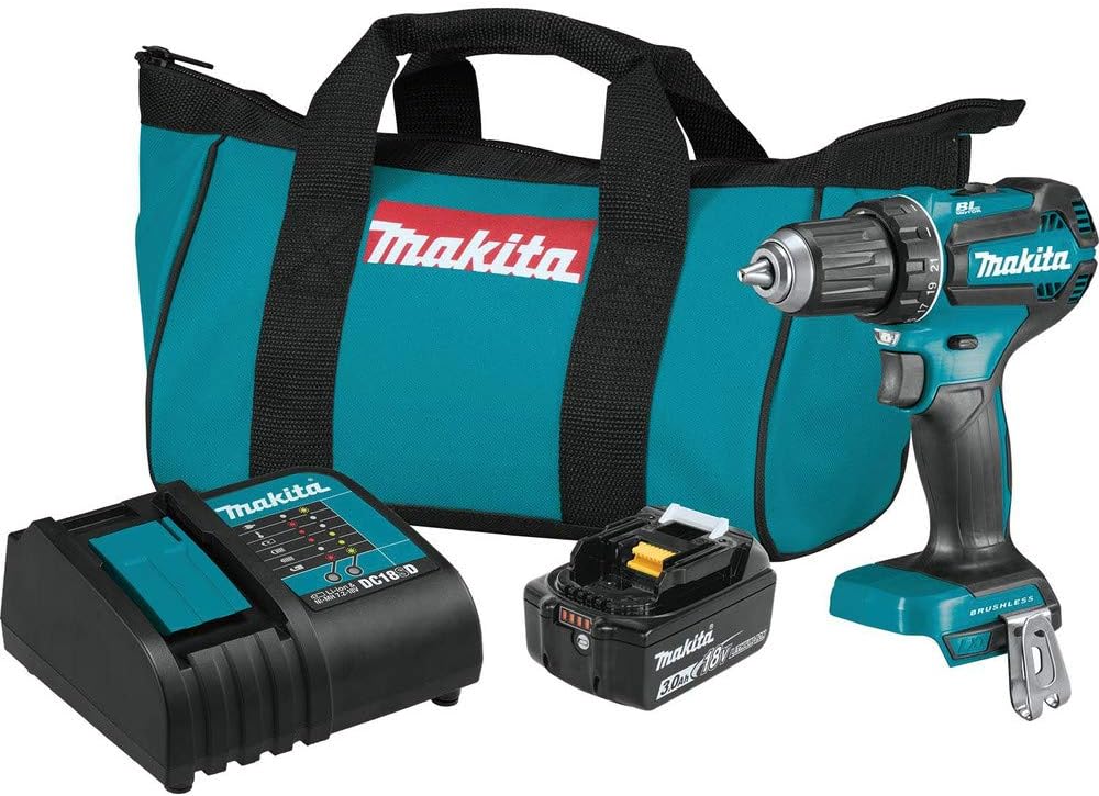 Makita XFD131 18V LXT Litio-Ion Kit de taladro inalámbrico de 1/2" sin escobillas (3.0Ah), velocidad variable