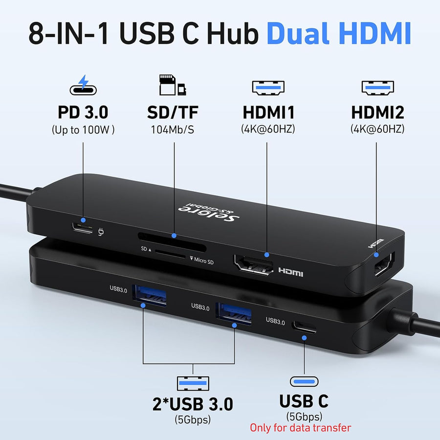 Estación de acoplamiento USB C Monitor HDMI dual, adaptador USB C a...