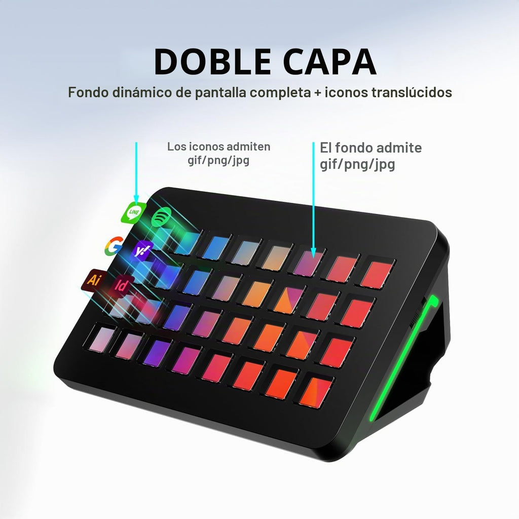 /VSDinside XL Streaming Deck y teclado macro - 32 teclas personalizables con ruedas de desplazamiento + luz RGB, teclado de acceso directo programable para jugadores creadores trabajan en OBS
