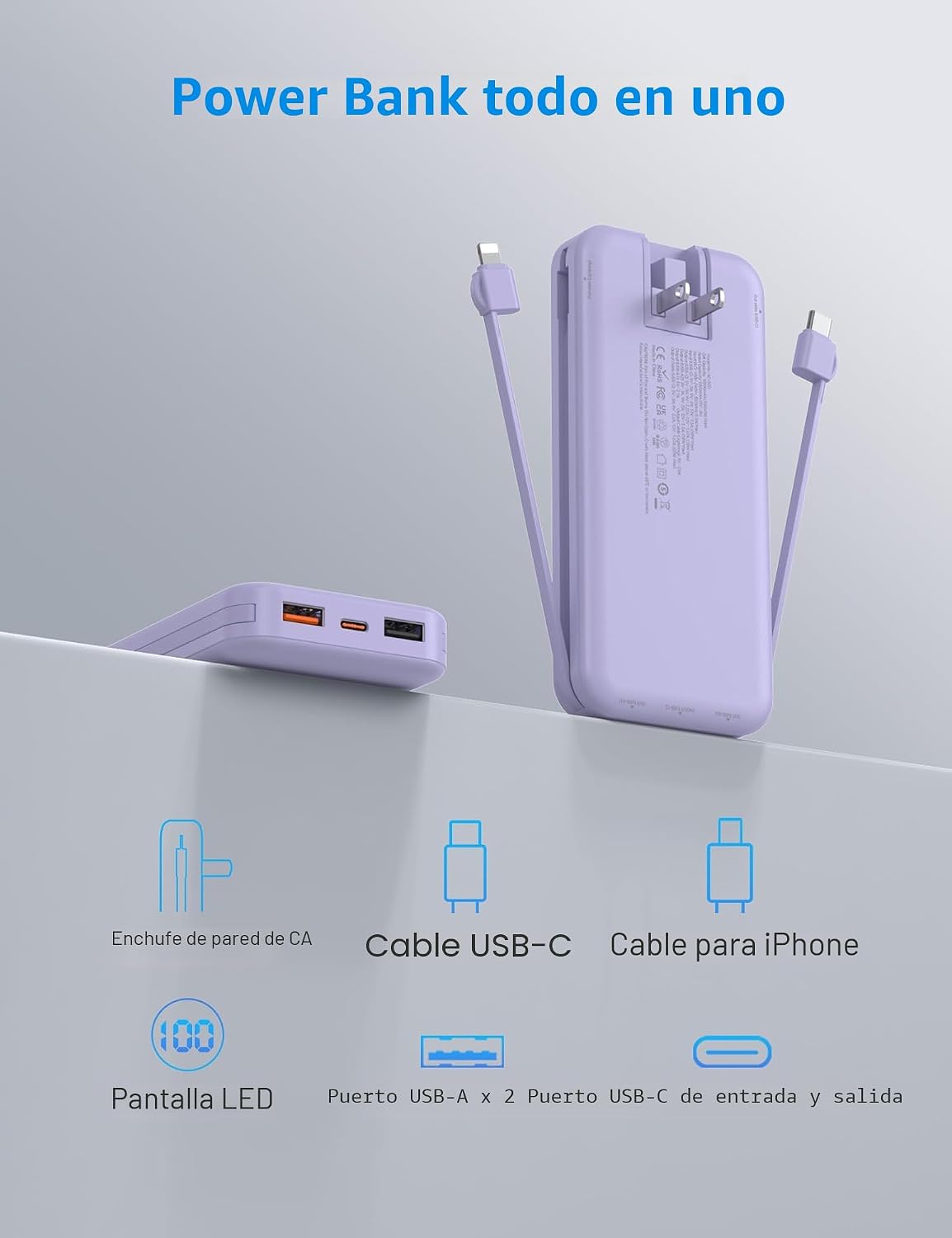 Ffnpua Cargador portátil con enchufe de pared, banco de energía USB...