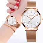 OLEVS Relojes para Mujeres y Juego de Pulseras Slim Casual Vestir Reloj de Muñeca para Dama Rosado Oro