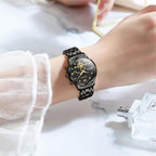OLEVS Relojes para mujeres de negocios, con diamante, pulsera de acero inoxidable, fecha, impermeable, tono bicolor para mujer