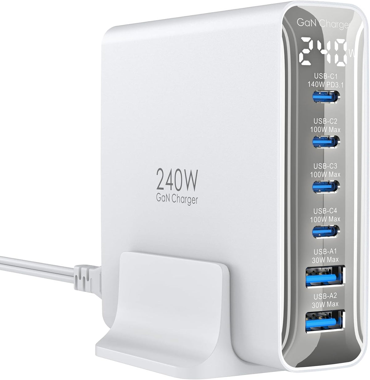 TOPADRE Cargador USB C de 240 W con pantalla, estación de carga de 6