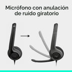 Logitech H390 Auriculares estéreo con cable para PC/portátil, USB-A, color negro