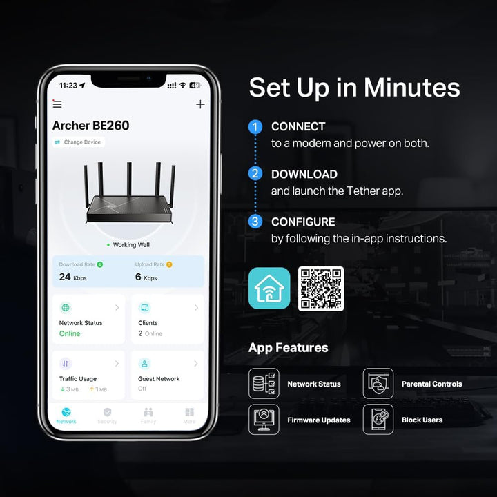 TP-Link Dual-Band BE5000 WiFi 7 Router Archer BE260 | 5-Stream 5Gbp...