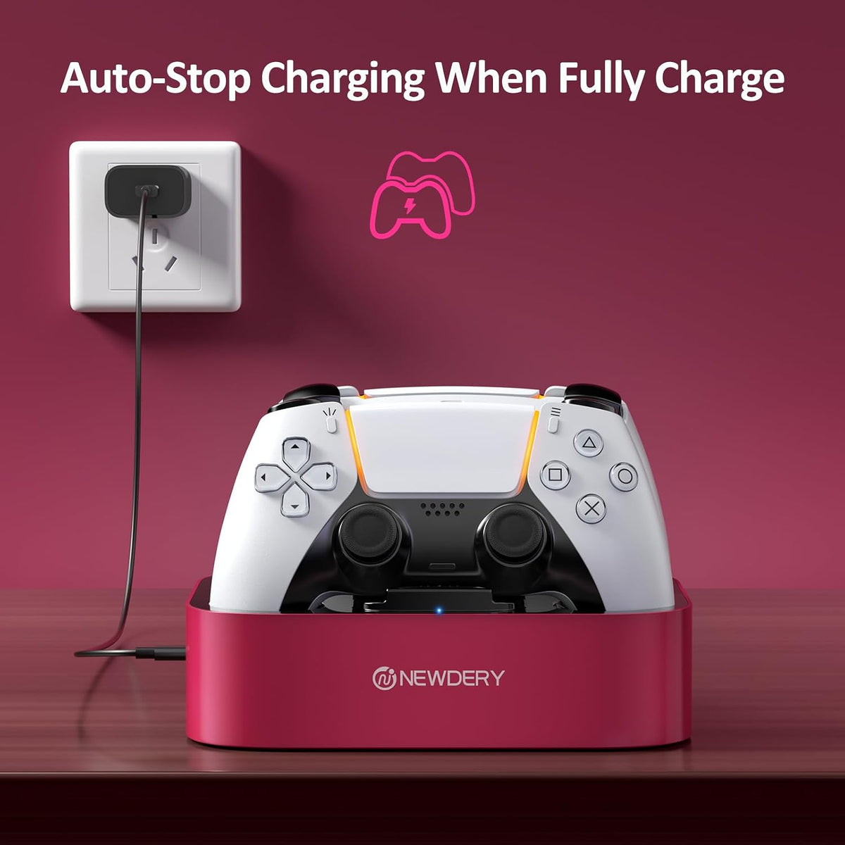 NEWDERY Estación de carga para controlador PS5, base de carga dual para PlayStation 5 DualSense/Edge Controller, soporte de carga rápida con cable tipo C, regalo para mujeres y niñas, día de la madre