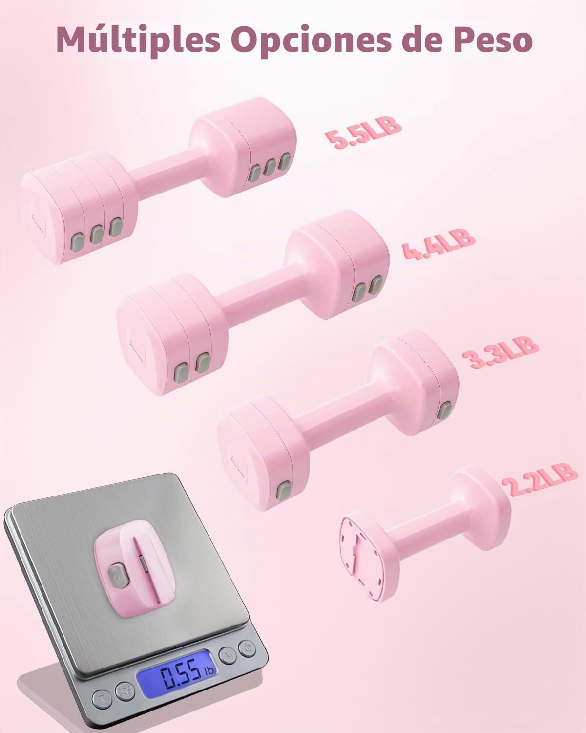 Juego de mancuernas y pesas rusas ajustables 2 en 1 para mujer (1.1-12.1 libras), pesas libres de cambio rápido para gimnasio en casa, pilates y entrenamiento de cuerpo completo