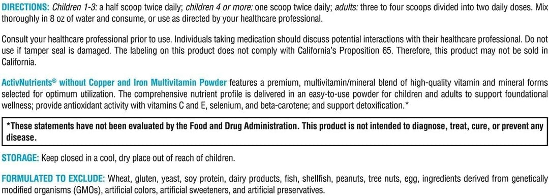 XYMOGEN ActivNutrients - Polvo multivitamínico sin cobre y hierro,...