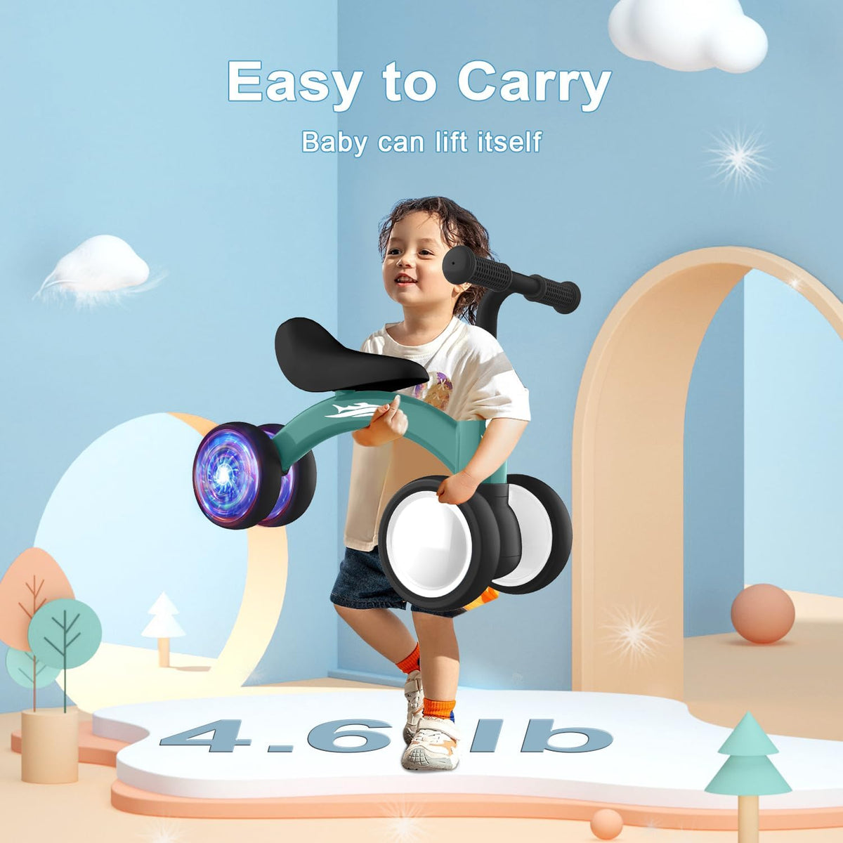 Bicicleta de equilibrio para bebés con iluminación colorida Gamfein...