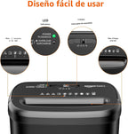 Amazon Basics Trituradora de papel y tarjetas de crédito de alta seguridad de 8 hojas con seguridad P-4, apagado automático, color negro