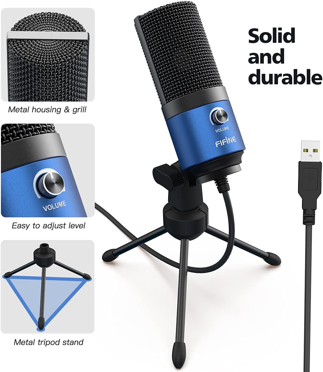FIFINE - Micrófono USB para computadora para grabar voz en off de v...