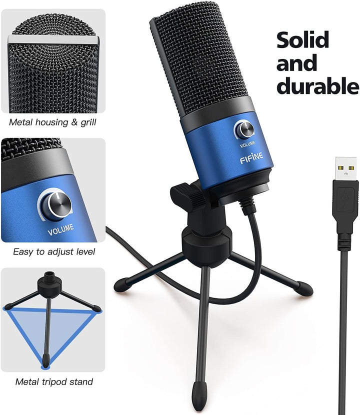 FIFINE - Micrófono USB para computadora para grabar voz en off de v...
