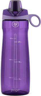 Pogo Botella de agua de plástico sin bisfenol A con tapa con pico de 32 onzas, color morado