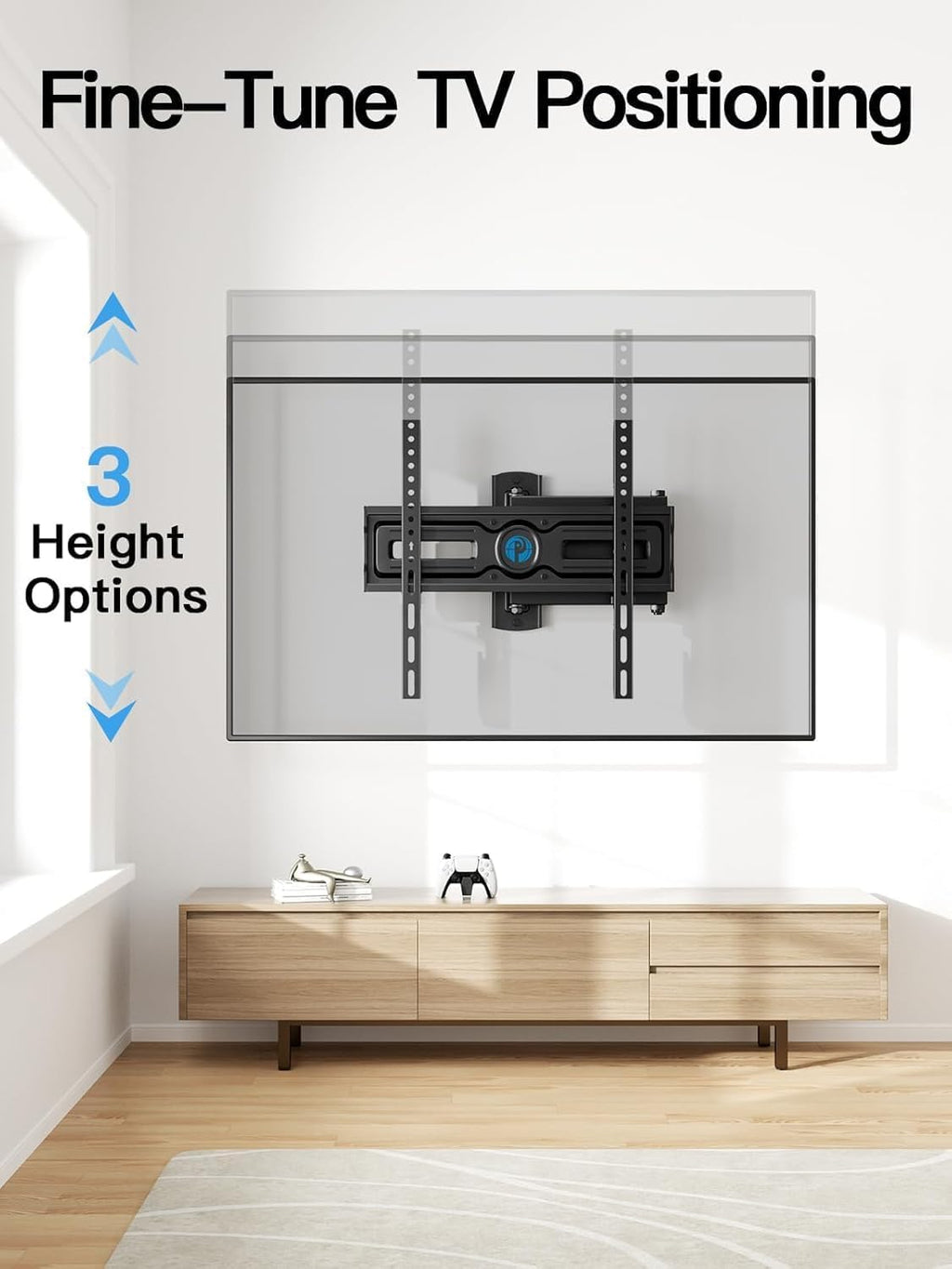 Pipishell Soporte de pared para TV de movimiento completo para la mayoría de televisores planos y curvos de 26 a 60 pulgadas de hasta 77 libras, altura de soporte ajustable, brazo articulado único,