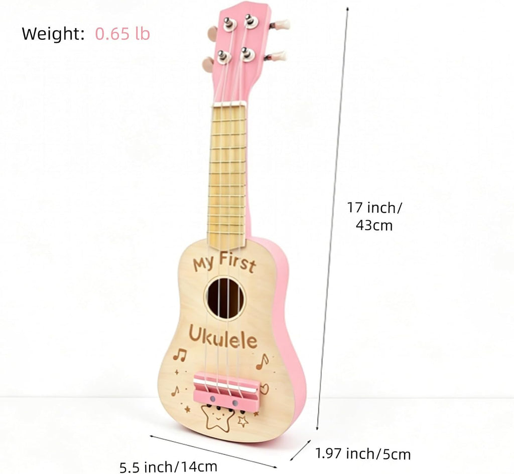 Ukulele de Madera para Niños de 17 Pulgadas, Rosa