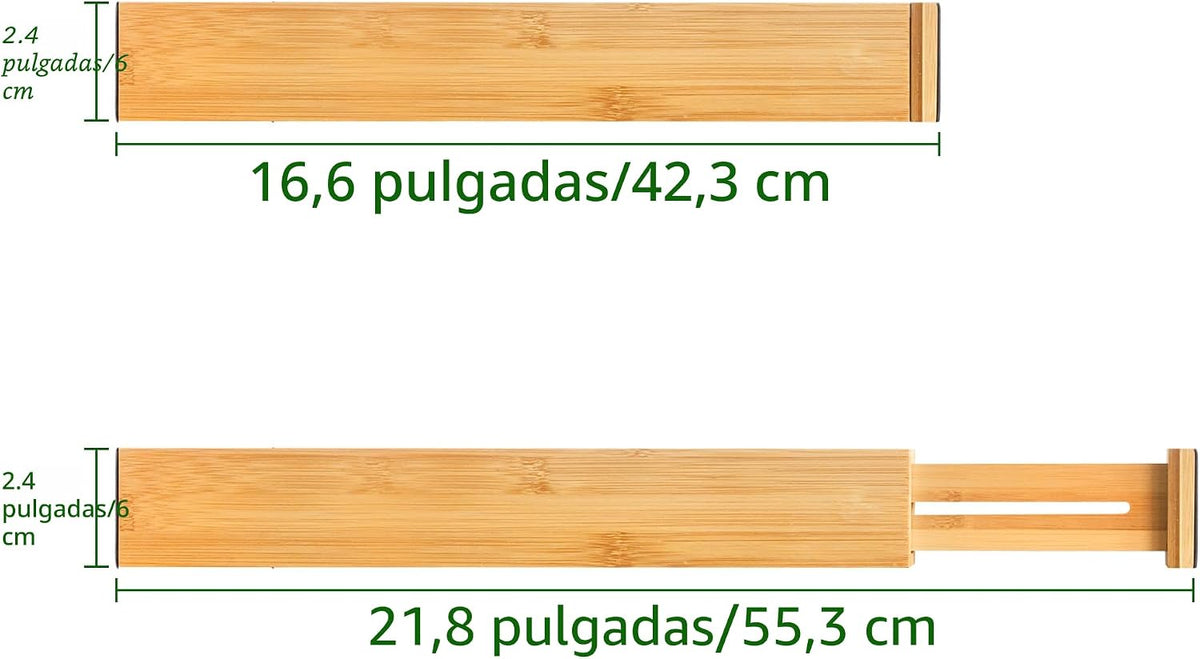 VaeFae Paquete de 6 separadores de cajones de bambú ajustables, organizador de cajones expandible para utensilios de cocina, ropa, baño, oficina, se adapta a interiores de cajones de 16.6 a 21.8