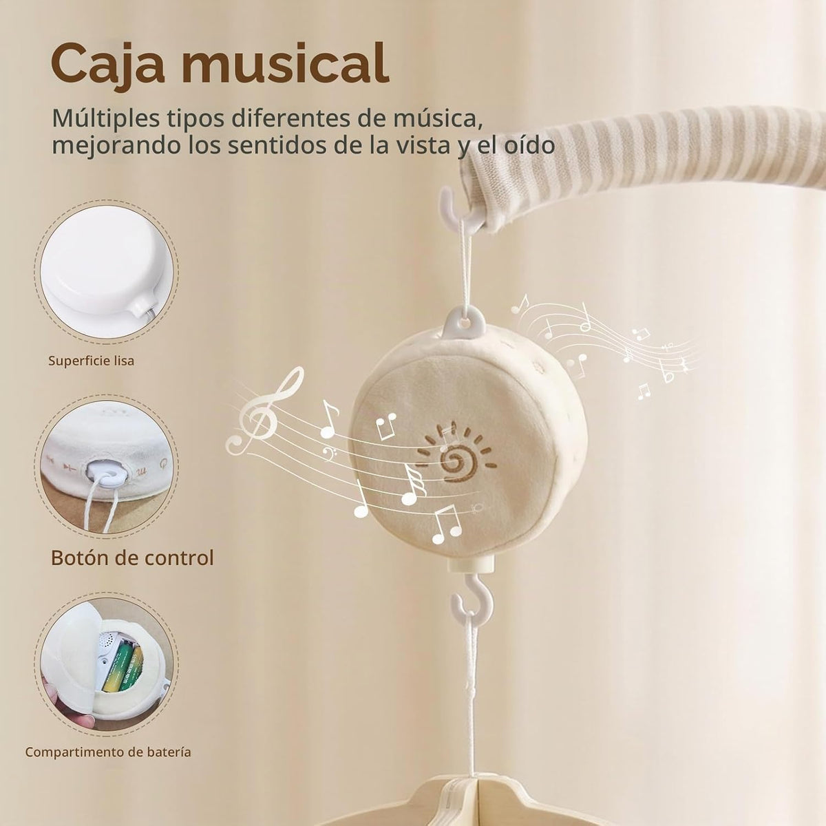 Móvil para cuna Safari Baby con caja de música y brazo móvil