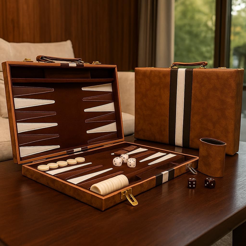 Juego de backgammon portátil de 15 pulgadas con tablero plegable y estuche