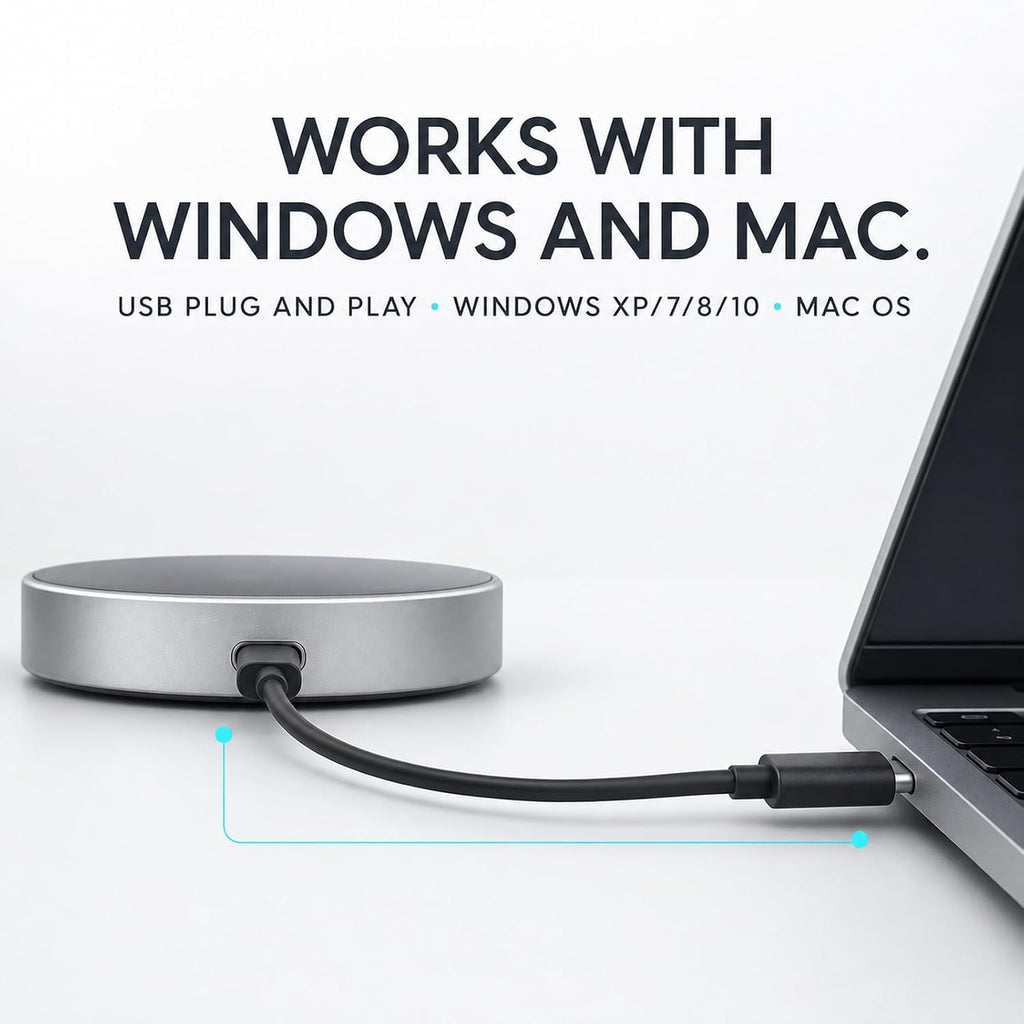 Altavoz de conferencia para PC y portátil, altavoz USB con cable con micrófono, captación de voz de 360°, Plug and Play, altavoz de computadora para zoom, equipos, Skype (redondo negro)