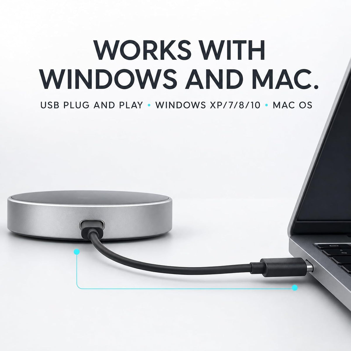 Altavoz de conferencia para PC y portátil, altavoz USB con cable con micrófono, captación de voz de 360°, Plug and Play, altavoz de computadora para zoom, equipos, Skype (redondo negro)