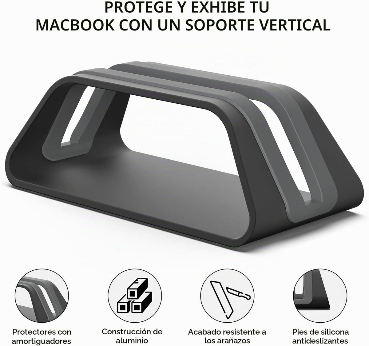 HumanCentric Soporte vertical para laptop compatible con MacBook Pro y MacBook Air, soporte para escritorio de computadora personal, aluminio, insertos intercambiables para adaptarse a diferentes