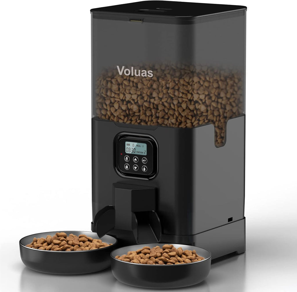Comedero Automático VOLUAS para Dos Gatos con Dos Platos de Acero Inoxidable, 6L
