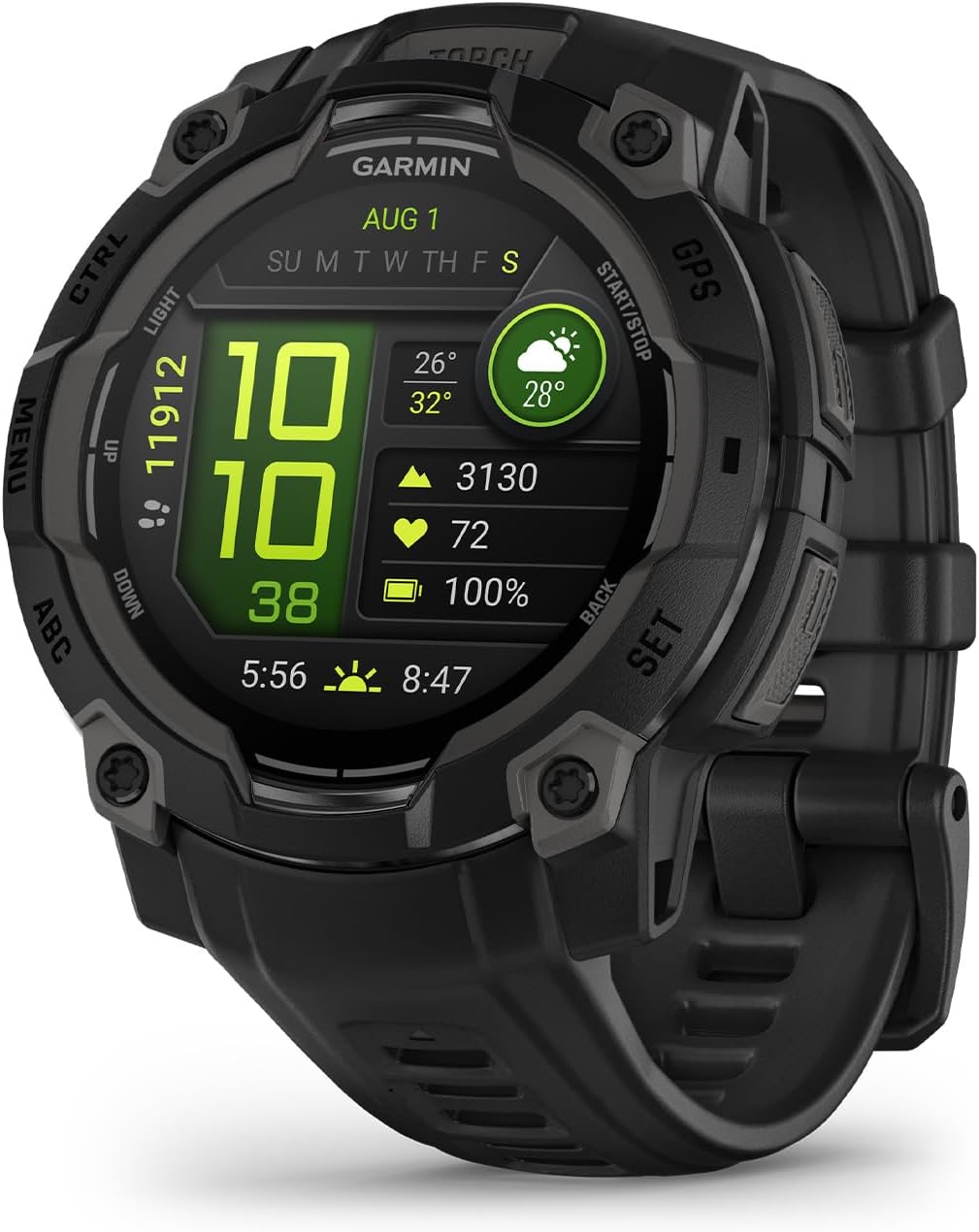 Garmin Instinct® 3 45mm, pantalla AMOLED, reloj inteligente GPS resistente para exteriores, bisel reforzado con metal, linterna incorporada, hasta 18 días de duración de batería, negro