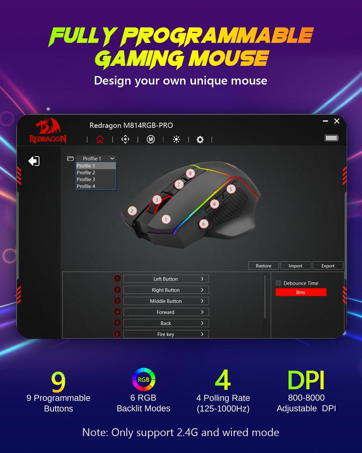 Redragon Ratón Inalámbrico para Juegos, Ratón Ergonómico para Juego...
