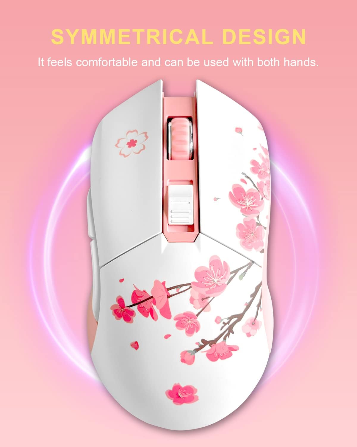 DAREU Sakura Pink - Ratón inalámbrico con cable para juegos, modo d...