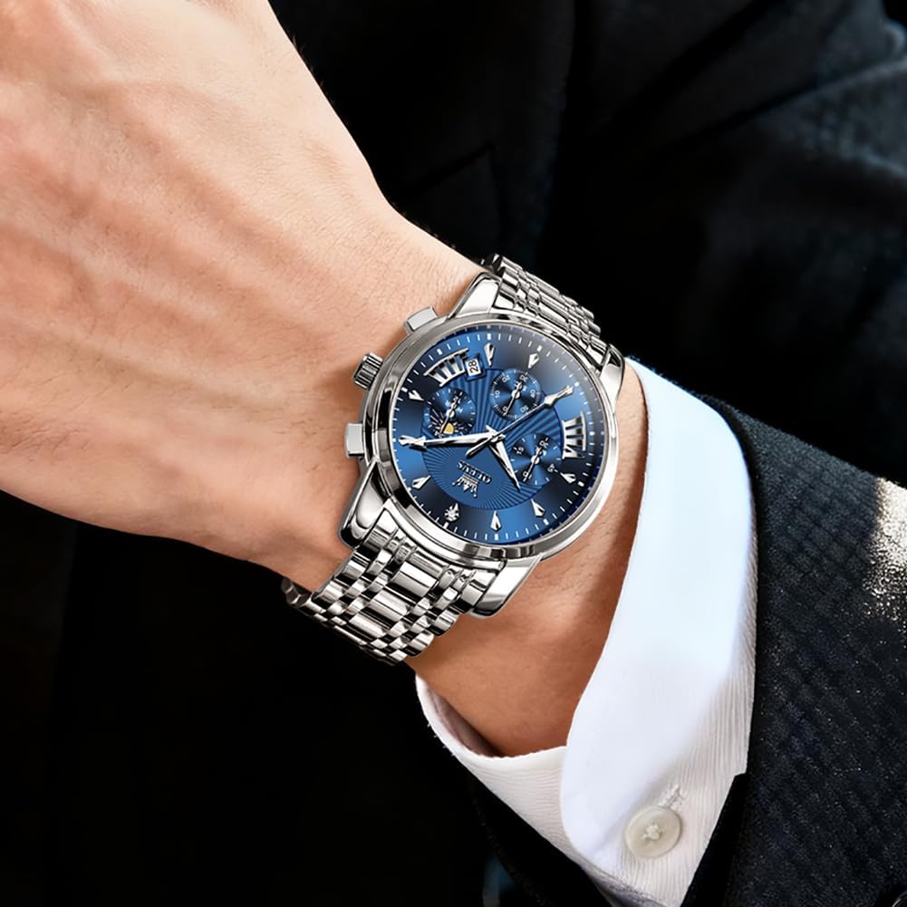 OLEVS Relojes para Hombres de Negocios de Acero Inoxidable, a Prueba de Agua, Estilo Casual Formal