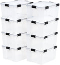 IRIS USA WeatherPro - Paquete de 8 contenedores apilables de almacenamiento de 62.8 cuartos de galón, caja de plástico con tapas de cierre herméticas y sello, transparente/negro