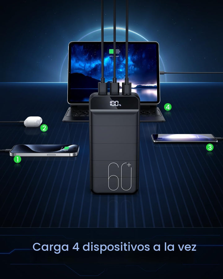 Cargador Portátil 60000mAh Banco de Energía - Carga Rápida 22.5W Pa...